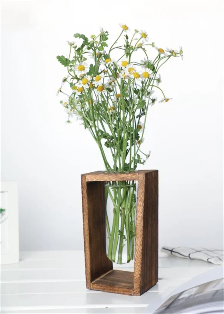 フラワーベース　木製＋ガラスの花瓶　送料無料